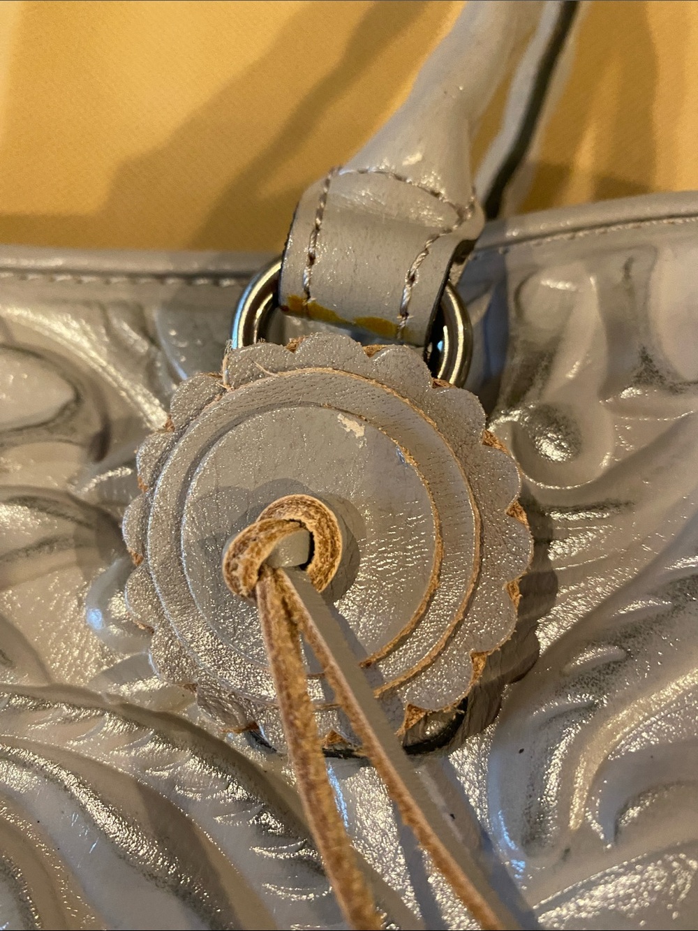 NWOT Patricia Nash Silver Floral Embossed Leather Tote with Braided Handles - Picture 9 of 11
